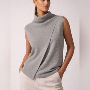 Brochu Walker 100% Cashmere Sleeveless Asymmetrical Turtleneck Sweater Size M